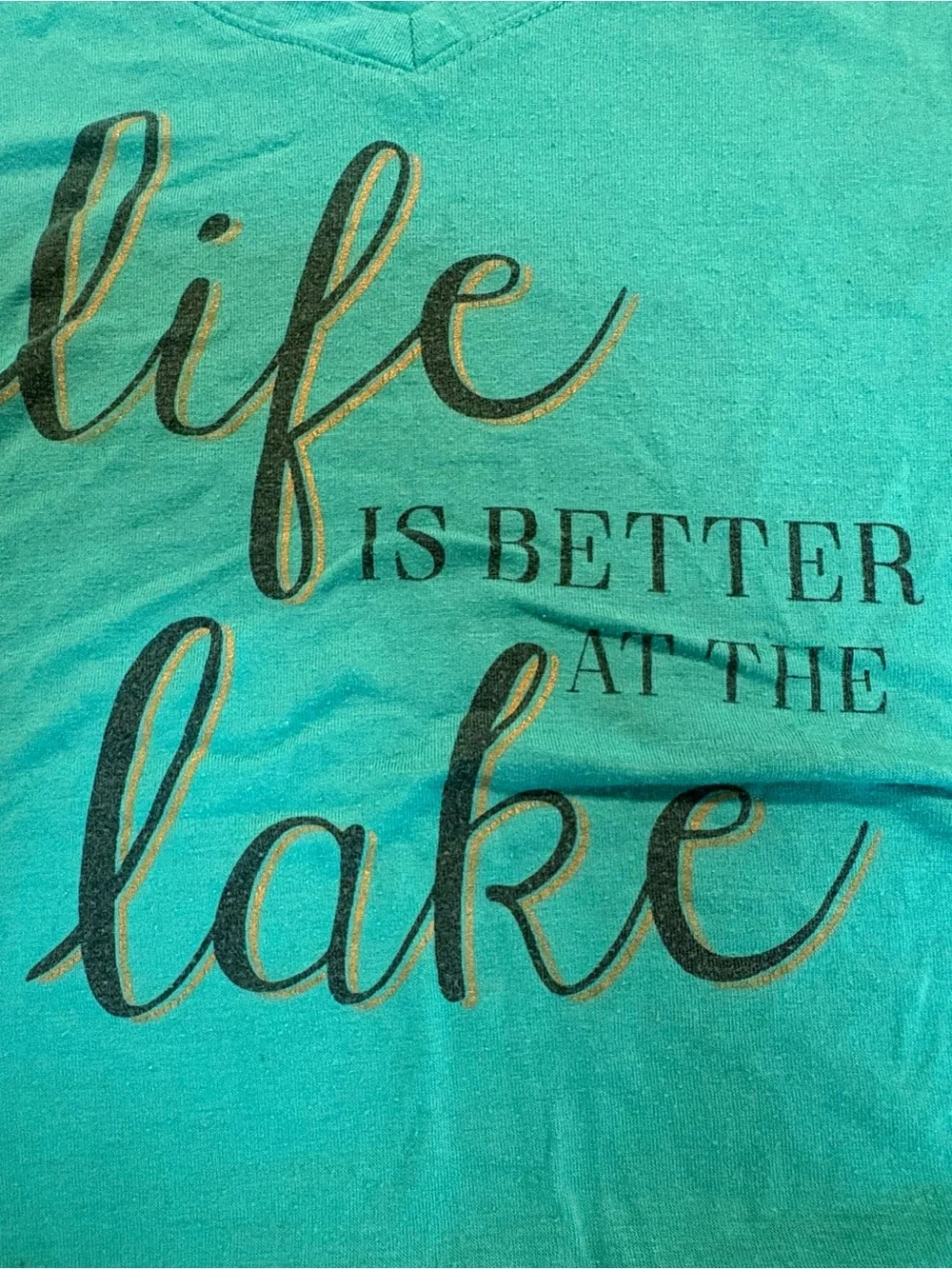 Apt. 9 Teal V-Neck Graphic Tee with Black Script